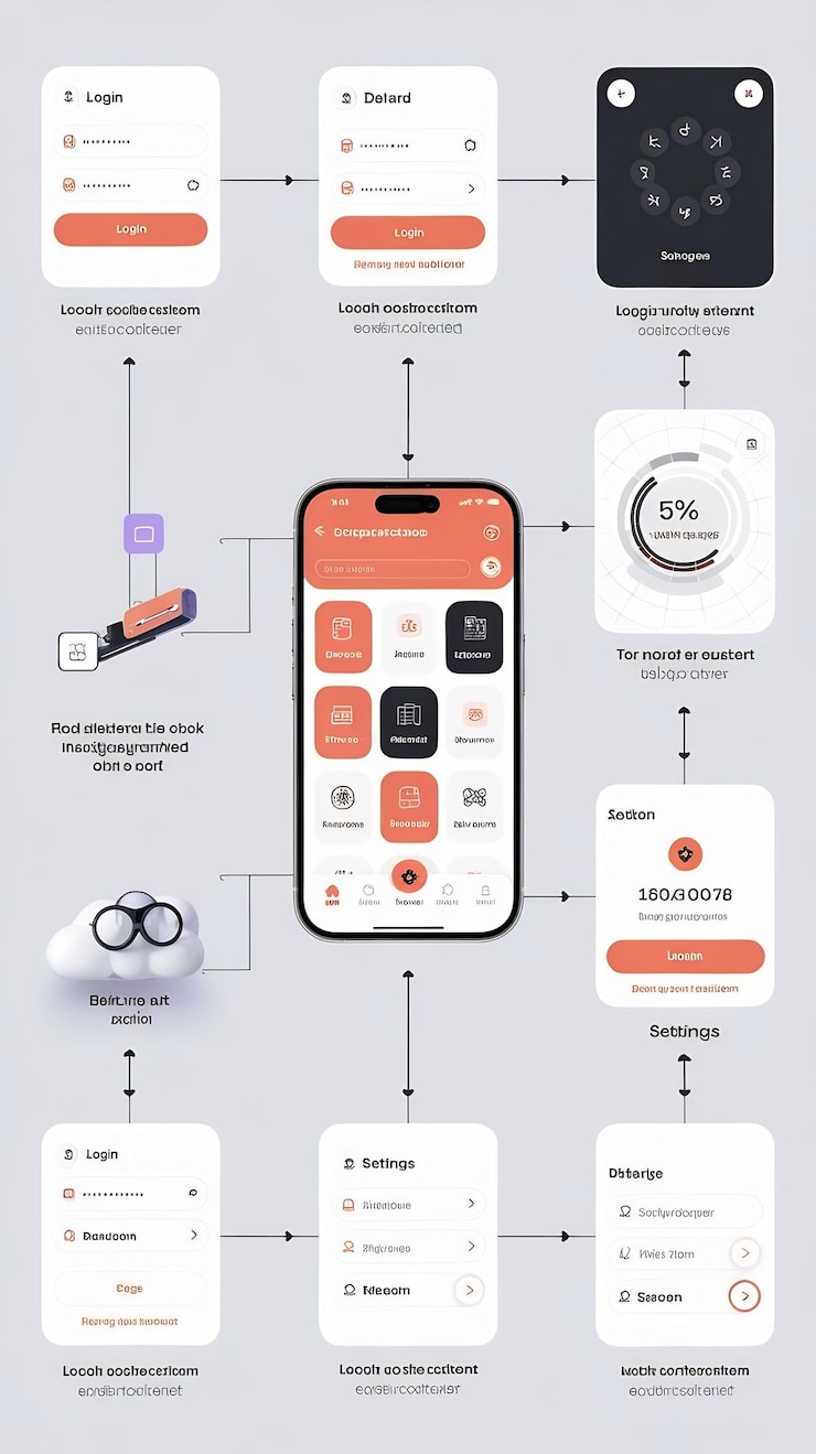 Foto diagrama de flujo de ux ui desarrollo de aplicaciones diseño de prototipo concepto de experiencia del usuario