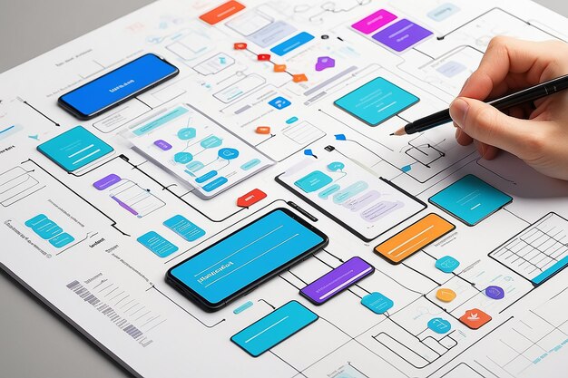 Diagrama de flujo de Ux ui desarrollo de aplicaciones prototipo diseño concepto de experiencia de usuario