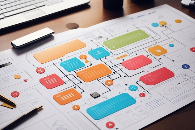 Foto diagrama de flujo de ux ui desarrollo de aplicaciones prototipo diseño concepto de experiencia de usuario