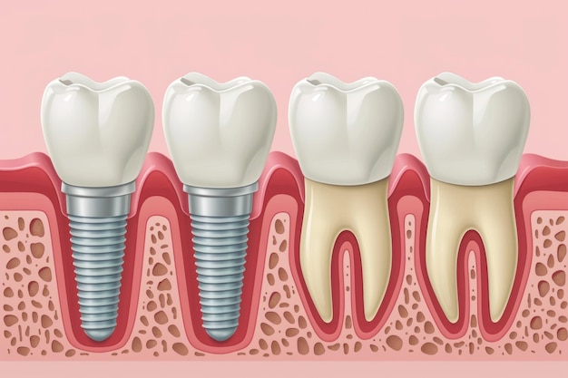 Diagrama del implante dental y el diente