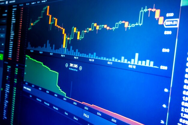 Diagrama del mercado de valores y grah en pantalla