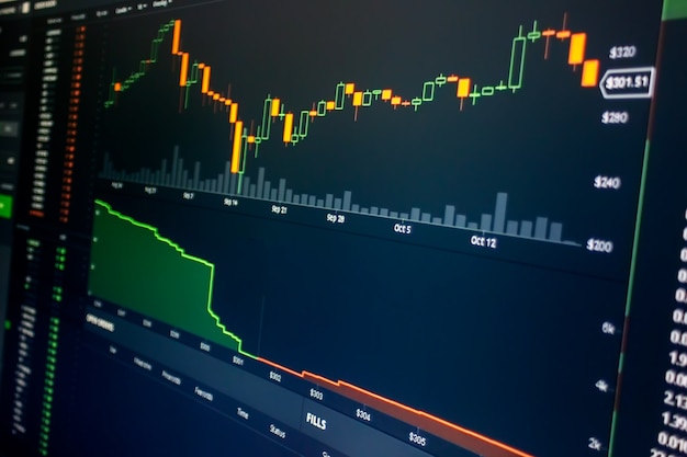 Diagrama del mercado de valores y grah en pantalla