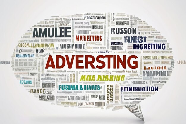 Diagrama de palabras de publicidad digital para campos de marketing empresarial en BG blanco