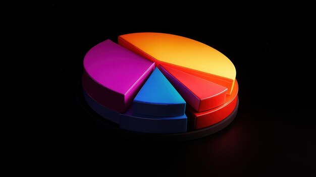 Diagrama de pastel 3D colorido con cinco segmentos en fondo negro