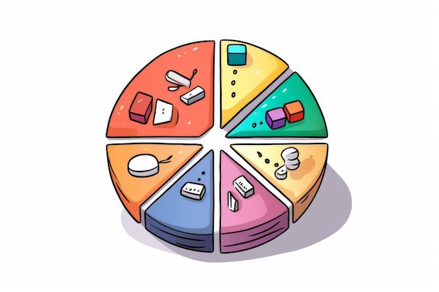 Diagrama de pastel de marketing en blanco en estilo de dibujos animados generado por la IA