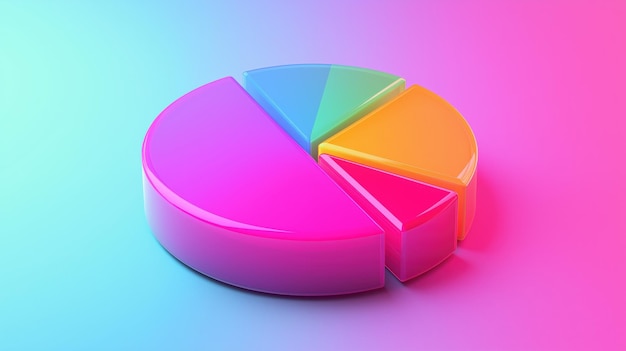 Diagrama de pastel vibrante con segmentos translúcidos en un fondo de gradiente minimalista
