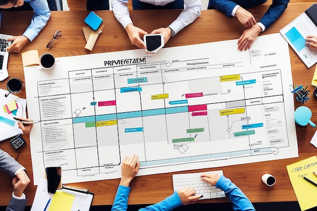 Foto diagrama del plan de programación de gestión del proyecto concepto de optimización de los procesos empresariales