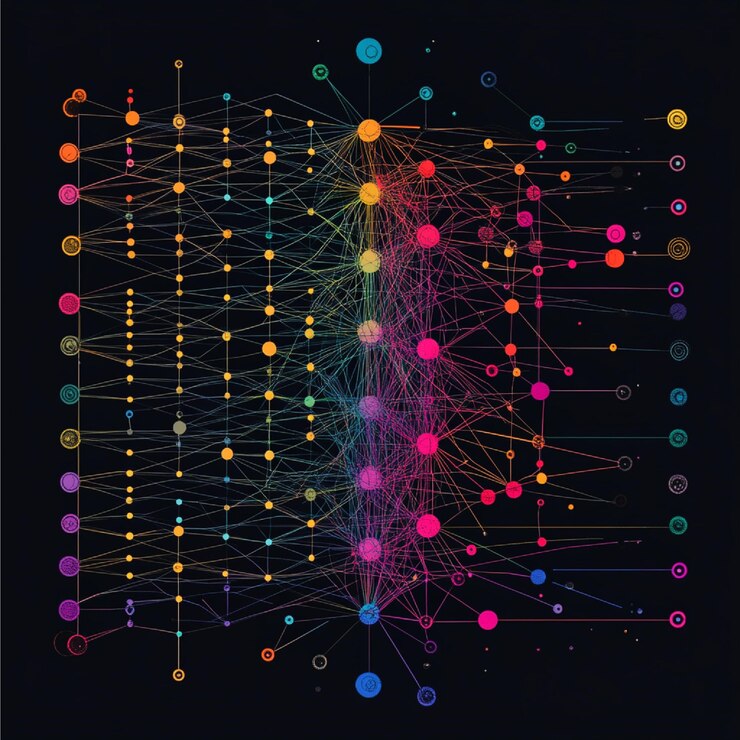 Foto un diagrama de red neuronal utilizado para el modelado predictivo en ia y aprendizaje automático