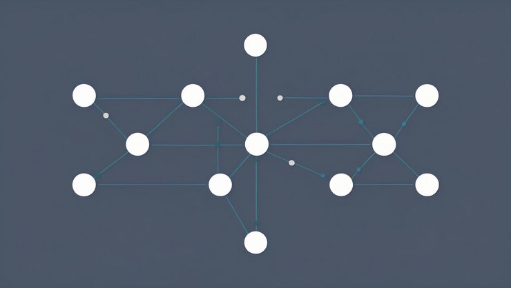 Foto un diagrama de red organizado y limpio que ilustra las conexiones de datos