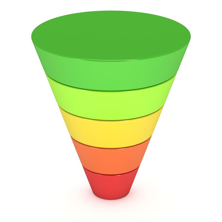 Foto diagrama de ventas de embudo de marketing 3d render aislado sobre fondo blanco gráfico de venta de embudo de conversión