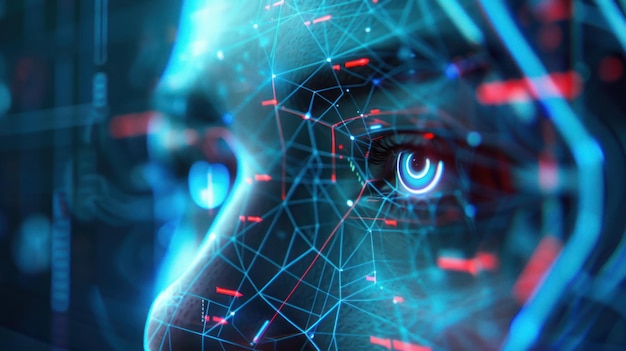 Diagrama virtual de tecnología empresarial fintech con escaneo para la identificación de la personalidad