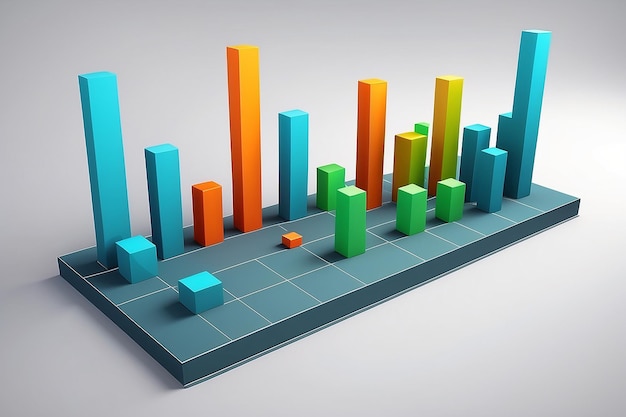 Diagramas de gráficos de barras 3D em sombra Ilustração 3D