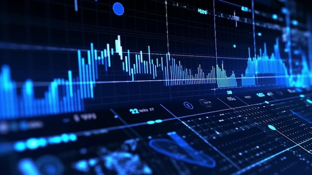 Diagramas financeiros envolventes, atmosfera azul escura