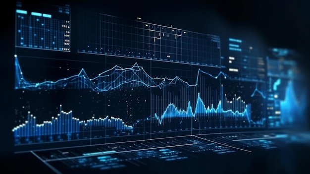 Foto diagramas de gráficos financieros fascinantes atmósfera azul oscuro