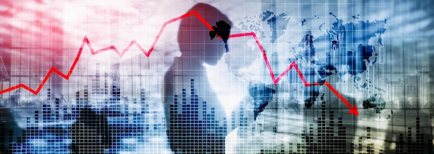Diagramm mit rotem Abwärtspfeil auf abstraktem Hintergrund Sinkendes Wachstum