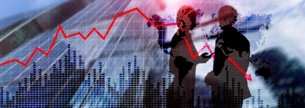 Foto diagramm mit rotem pfeil nach unten auf abstraktem hintergrund sinkendes wachstum im geschäft