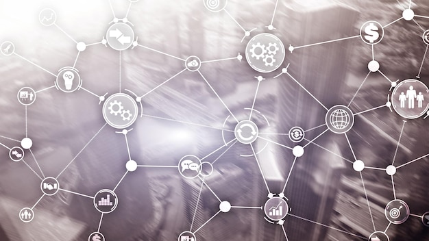 Foto diagrammautomatisierungs-innovationskonzept auf modernem stadthintergrund