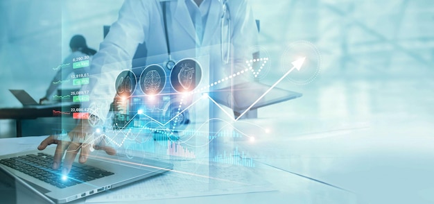 Diagrammdaten und Wachstum des Gesundheitswesens Ärztliche Untersuchung und medizinische Analyse durch den Arzt