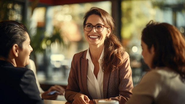 Diálogo dinámico La animada conversación de una mujer de negocios con sus aliados