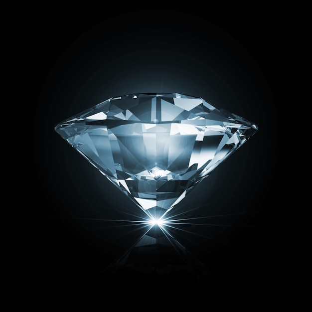 Foto diamante azul em preto com raios brilhantes isolados