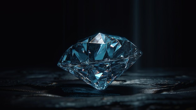 Diamante azul em um fundo preto com bokehgenerative ai