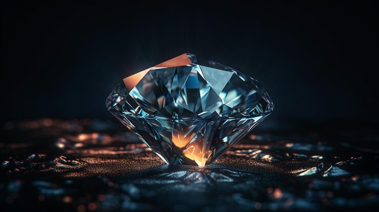 Diamante azul sobre un fondo negro con bokehgenerative ai