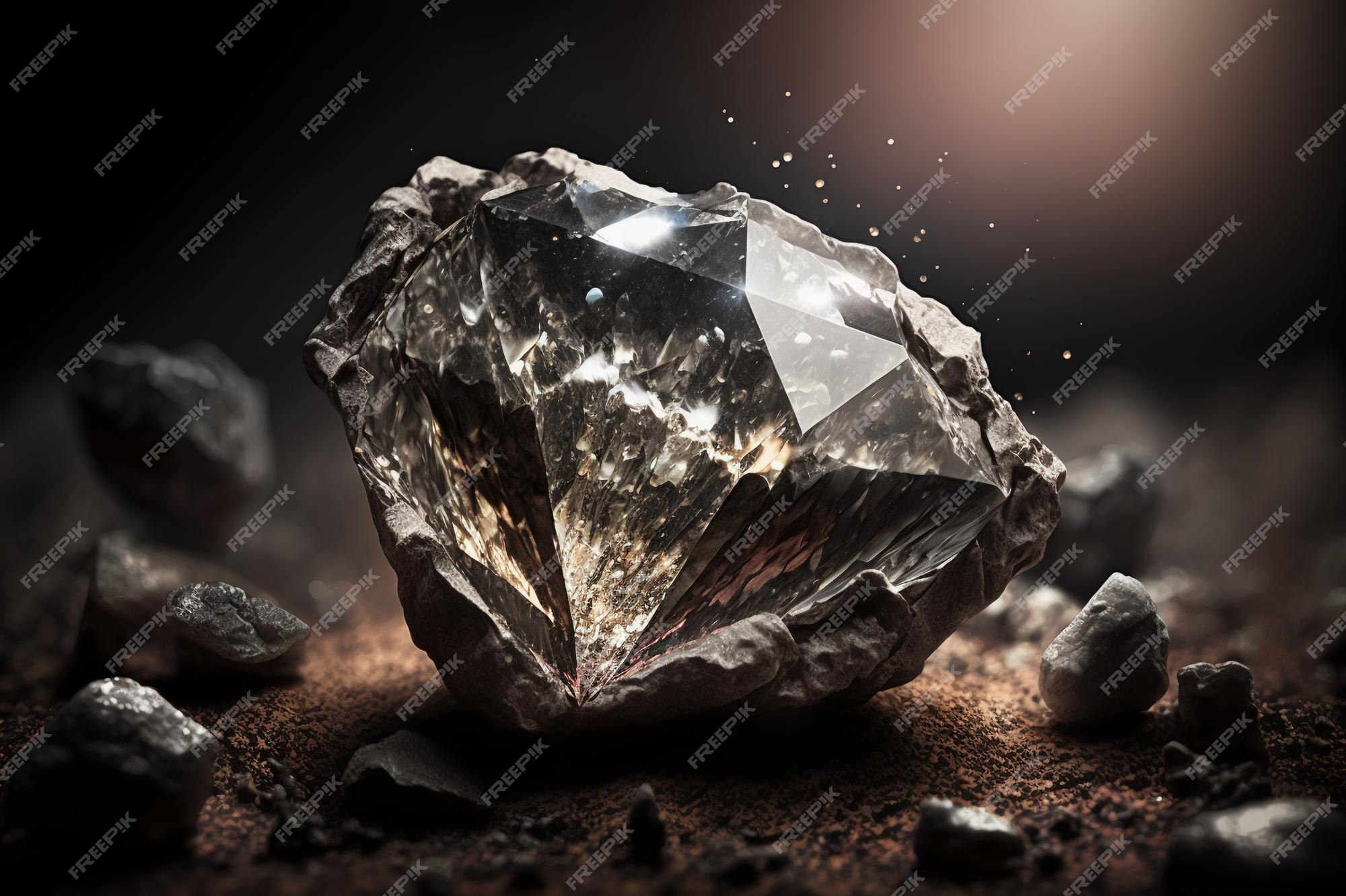 Mina De Diamante Com Pedras Em Bruto E Cortadas Conceito De