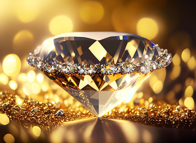 Diamante deslumbrante em fundo bokeh abstrato dourado