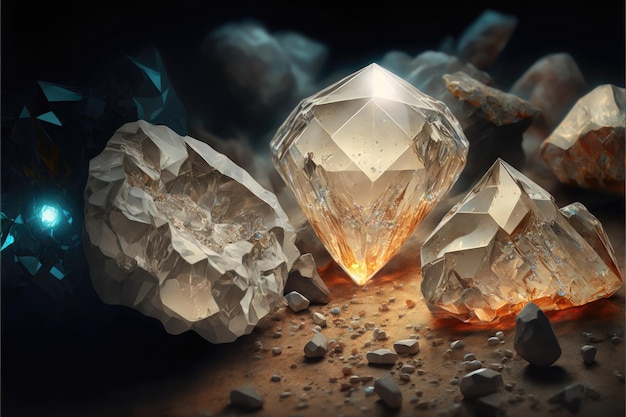 Un diamante está rodeado de rocas y está rodeado de rocas.