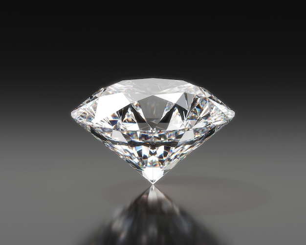 Diamante de faceta brillante colocado en la representación 3d de fondo brillante
