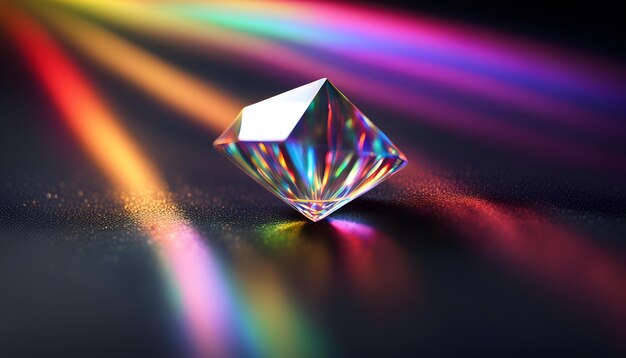 un diamante en un fondo negro con colores arco iris