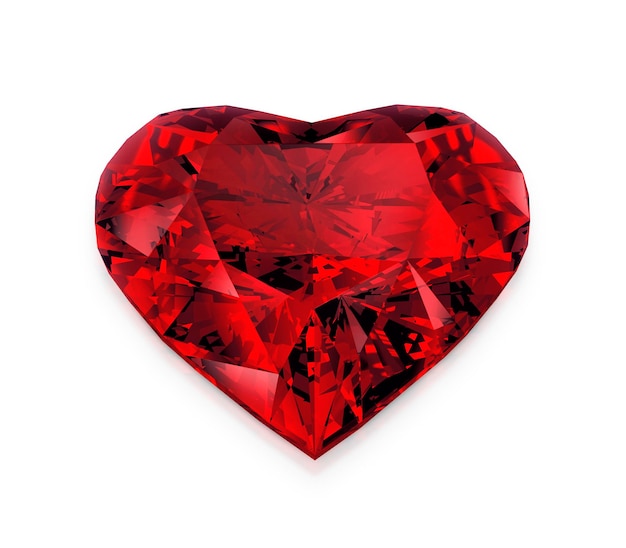 Diamante en forma de corazón rojo aislado sobre fondo blanco 3D Render