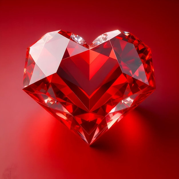 diamante en forma de corazón rojo sobre fondo rojo