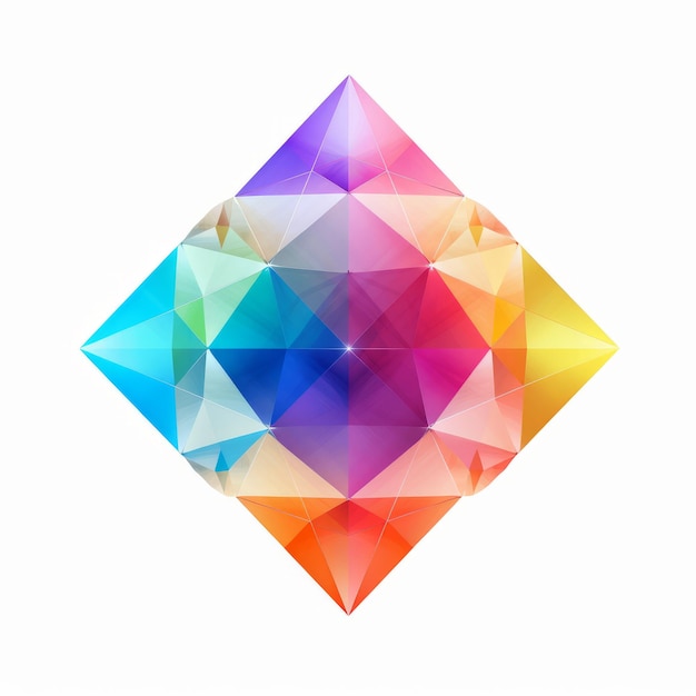 Diamante geométrico poligonal colorido em fundo branco
