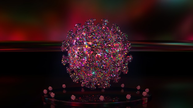 Diamante giratorio d corona virus iluminación de neón vidrio d modelo d ilustración