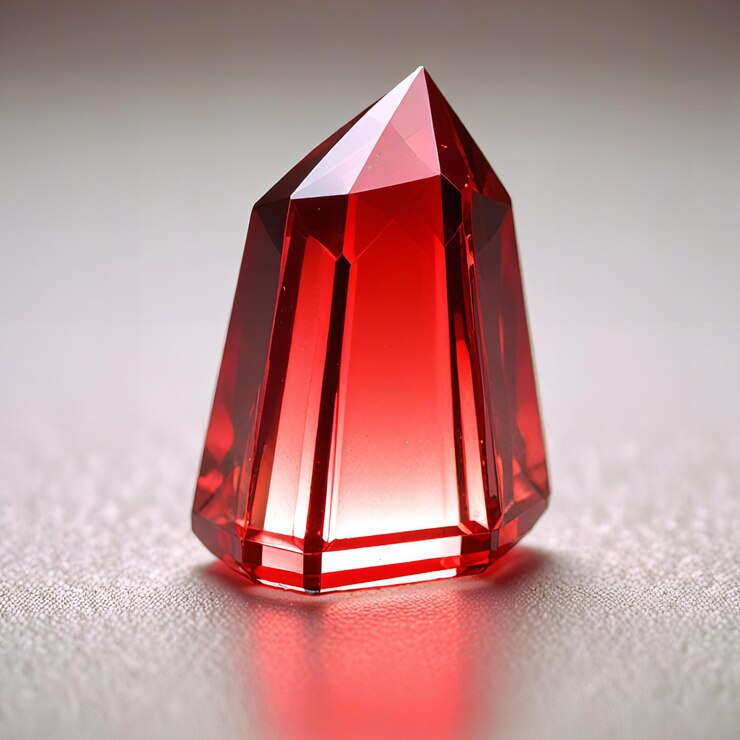 Foto un diamante rojo con una punta blanca se sienta en una superficie gris