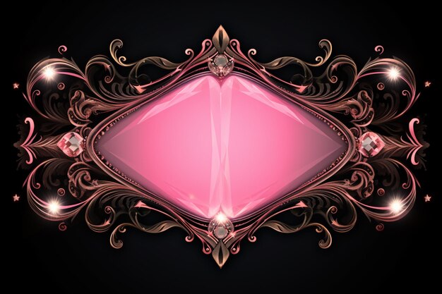 diamante rosa arafed con un marco decorativo sobre un fondo negro ai generativo