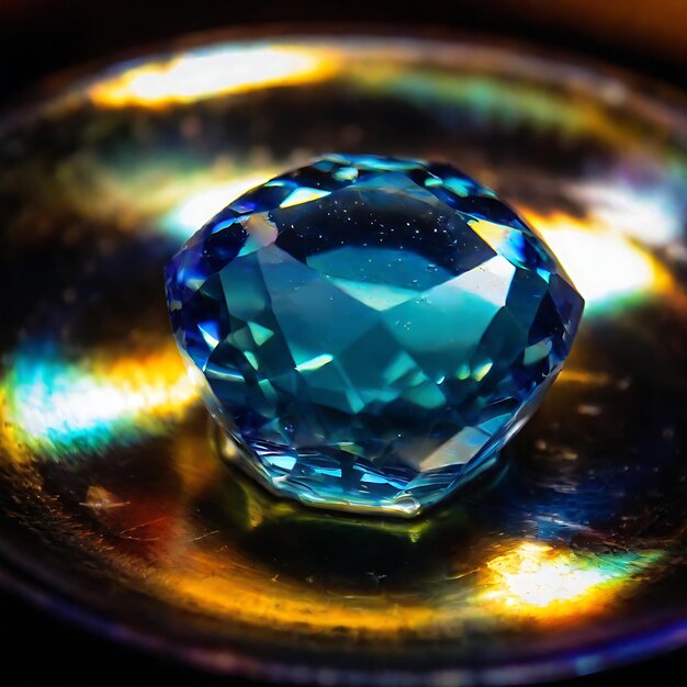 Foto un diamante se sienta en un anillo de plata con un diamante azul