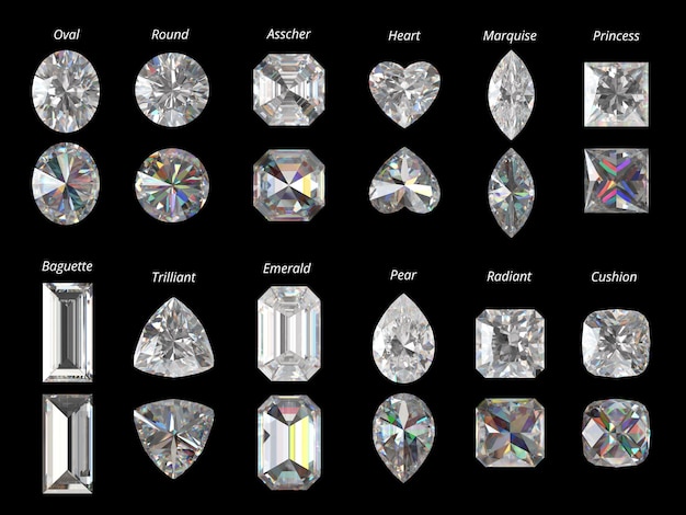 Diamanten mit mehreren isolierten Hintergründen an der Oberseite und an der Unterseite 3D-Rendering