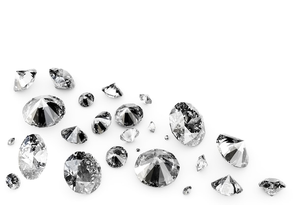 Foto diamantes brilhantes em um fundo branco
