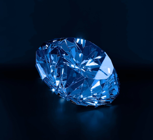 Diamantes deslumbrantes azules sobre fondo azul oscuro 3d render