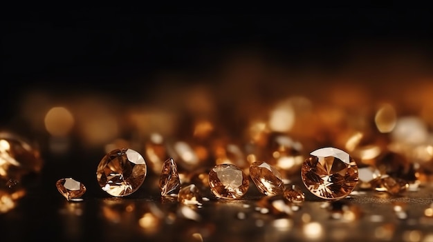 Diamantes dourados bokeh brilhante fundo abstrato Generative AI
