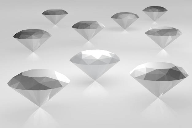 Foto diamantes na ilustração 3d de fundo cinza