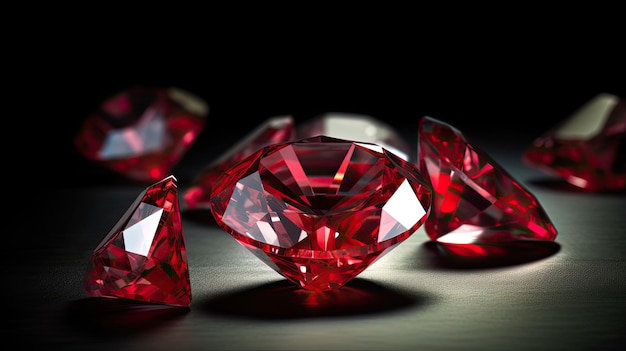 Diamantes rojos sobre un fondo oscuro