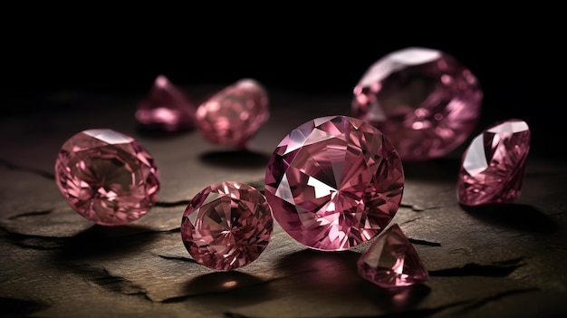 Diamantes rosa em uma superfície de madeira