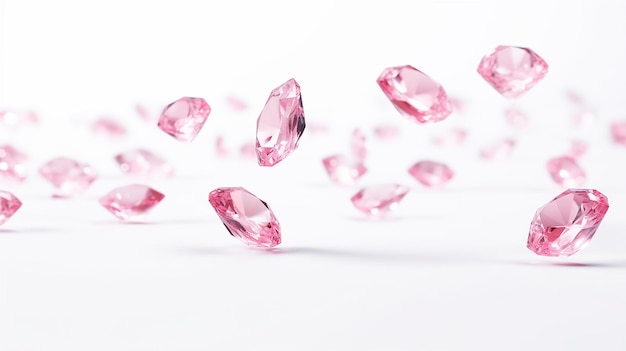 los diamantes rosados están cayendo de un fondo rosado