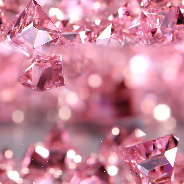 Foto los diamantes rosados están esparcidos en una mesa con un fondo rosado generativo ai