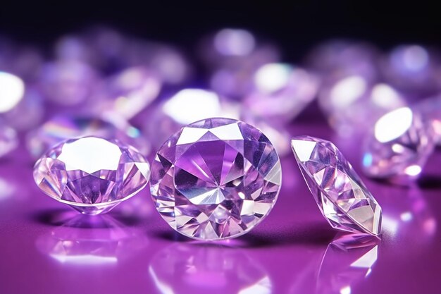 Diamantes roxos em um fundo roxo