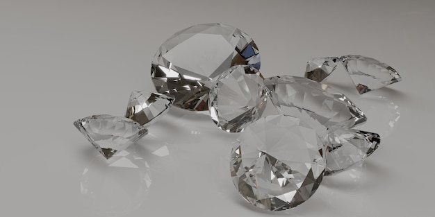 Diamantes sueltos sobre fondo blanco.