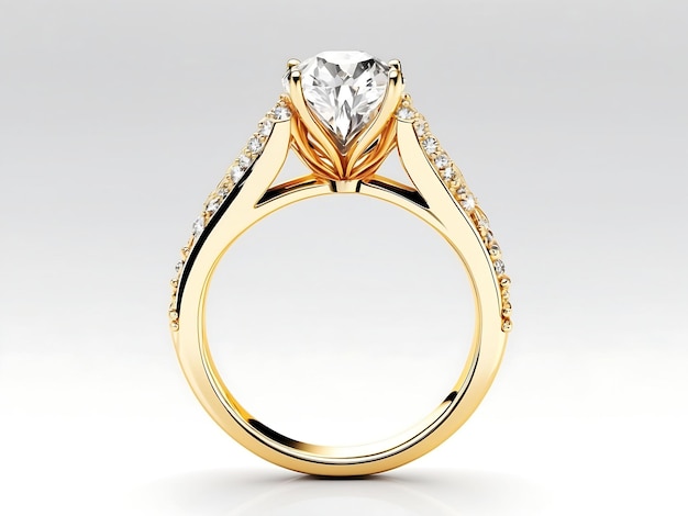 Foto diamantring gelbgold isoliert auf weißem verlobungsring solitaire-stil